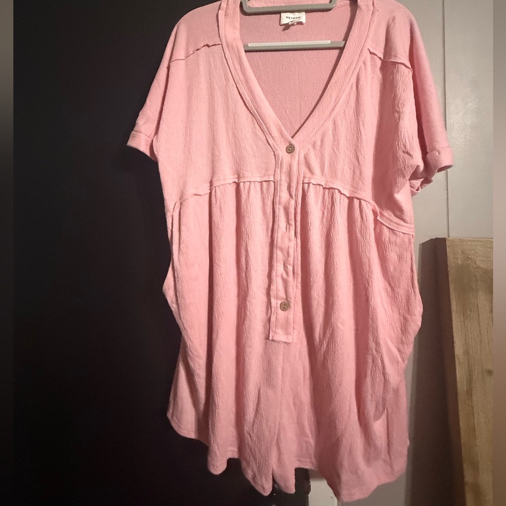 Pink Boxy Buttoned Polo Blouse